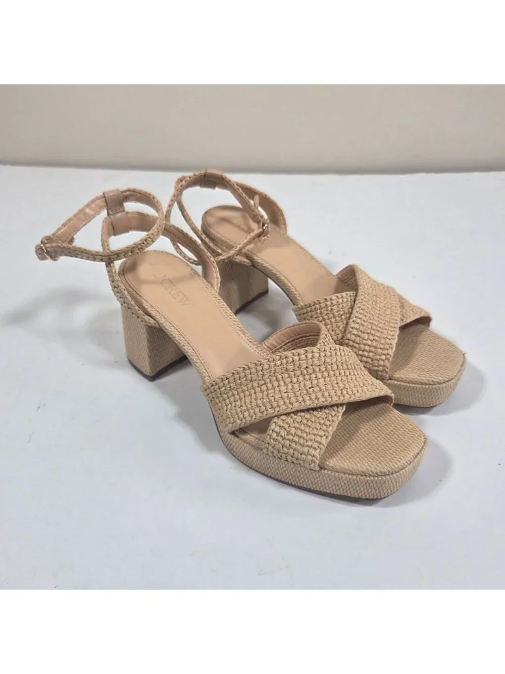 J. Crew Women's Sandals Cream Size 9 J.crew Woven Platform Heels In Natural Raff - Picture 2 of 12